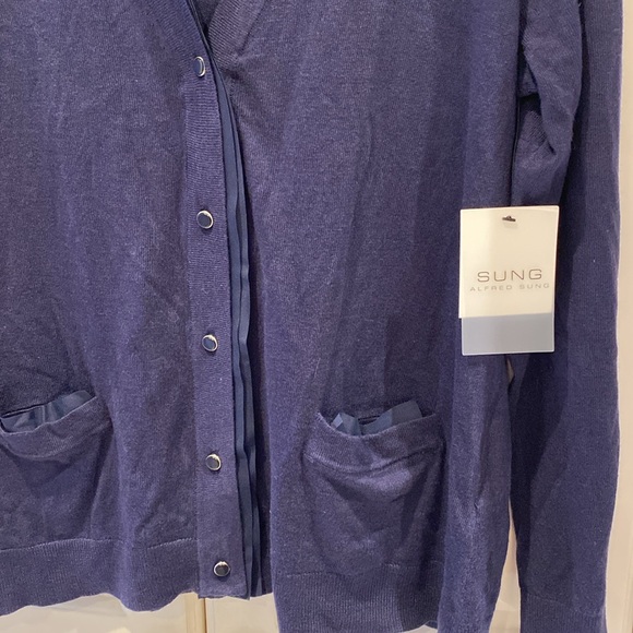 Alfred Sung cardigan sweater, long sleeve, buttons, pockets, grapeseed, large - Picture 7 of 11